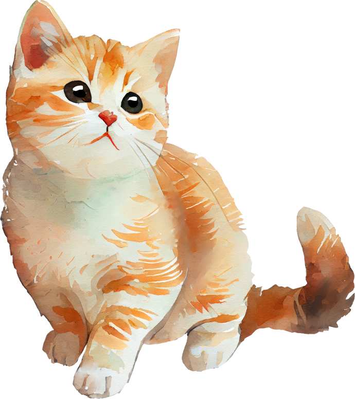 Watercolor Cute Orange Cat 