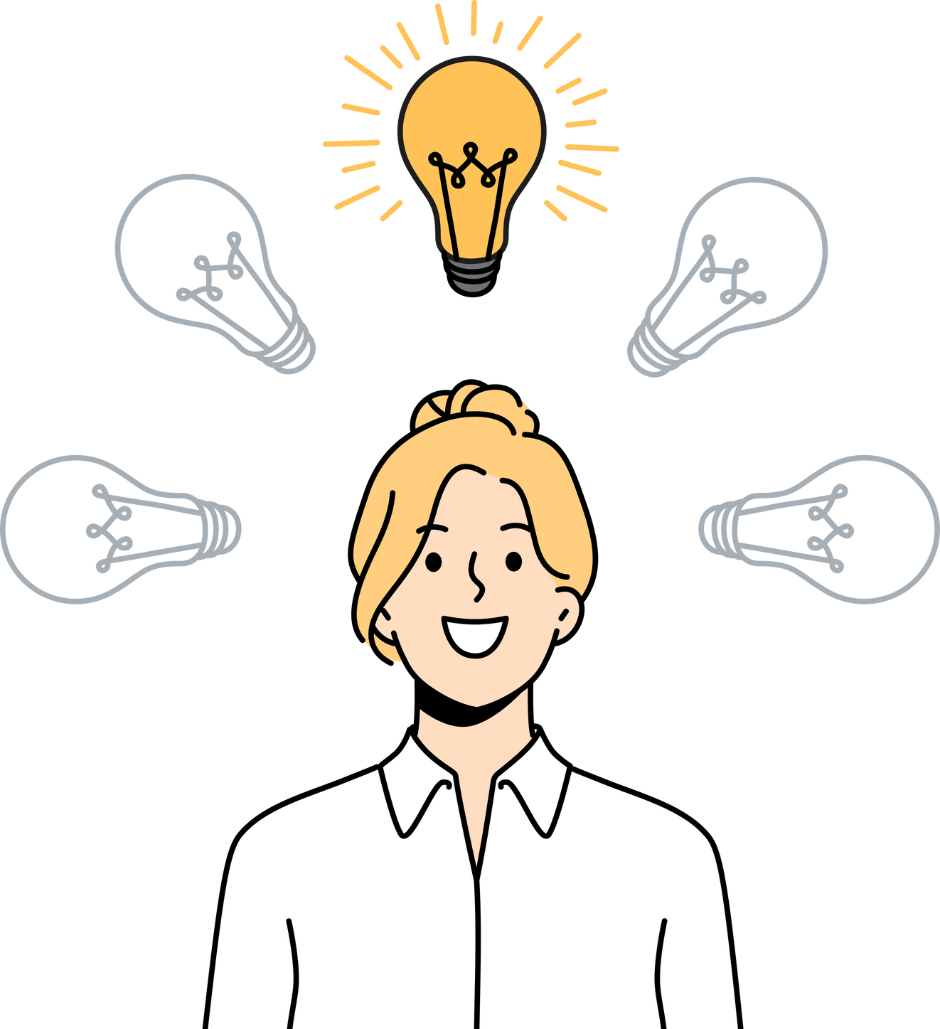 Smiling Businesswoman with Lightbulb Above Head