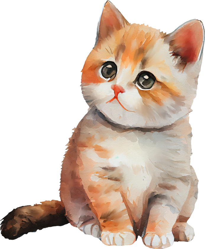 Watercolor Cute Orange Cat 